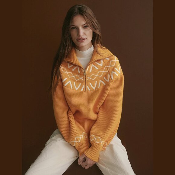 NEW Varley Size M Women's Sigrid Fairisle Half-Zip Sweater - Alpine Gold - Picture 3 of 5
